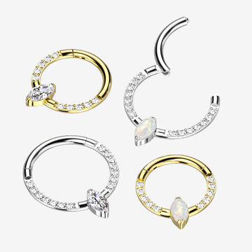 Detail View 1 of Implant Grade Titanium Marquise Sparkle Gem Lined Clicker Hoop Ring-Clear Gem